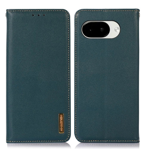 KHAZNEH For Google Pixel 10a Case Wallet Genuine Cow Leather Phone Cover Nappa Texture - Green - 1