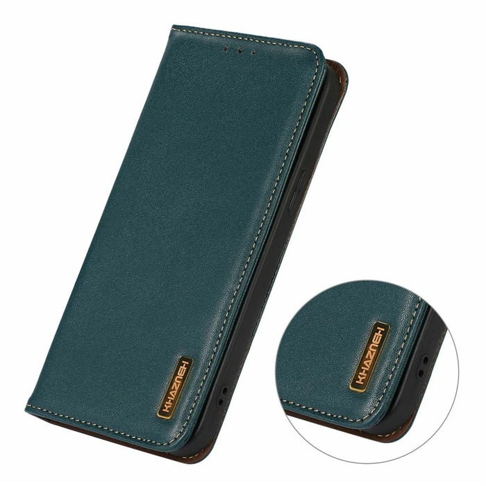 KHAZNEH For Google Pixel 10a Case Wallet Genuine Cow Leather Phone Cover Nappa Texture - Green - 4