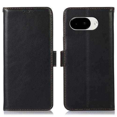 For Google Pixel 10a Case RFID Blocking Genuine Cow Leather Wallet Phone Cover - Black - 1