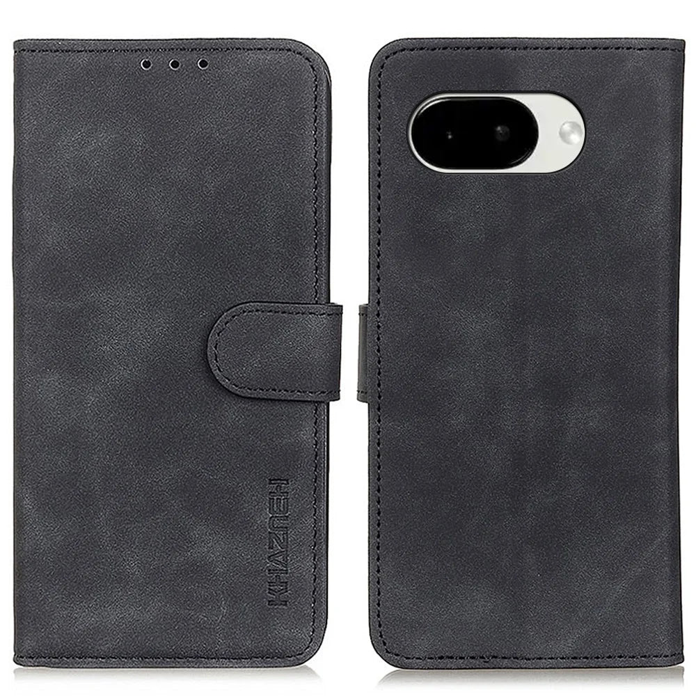 KHAZNEH For Google Pixel 10a Case PU Leather Retro Texture Phone Cover - Black - 1