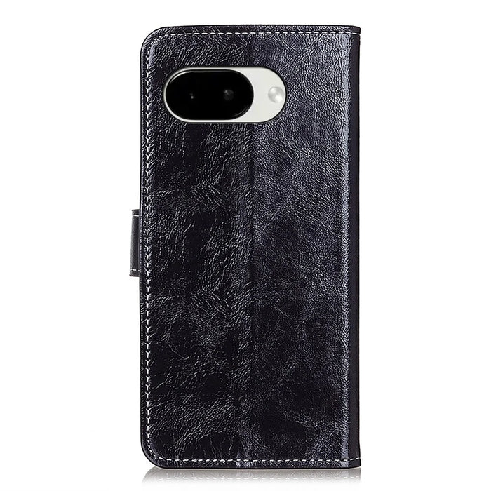 For Google Pixel 10a Case Wallet Leather Phone Cover Crazy Horse Texture - Black - 6