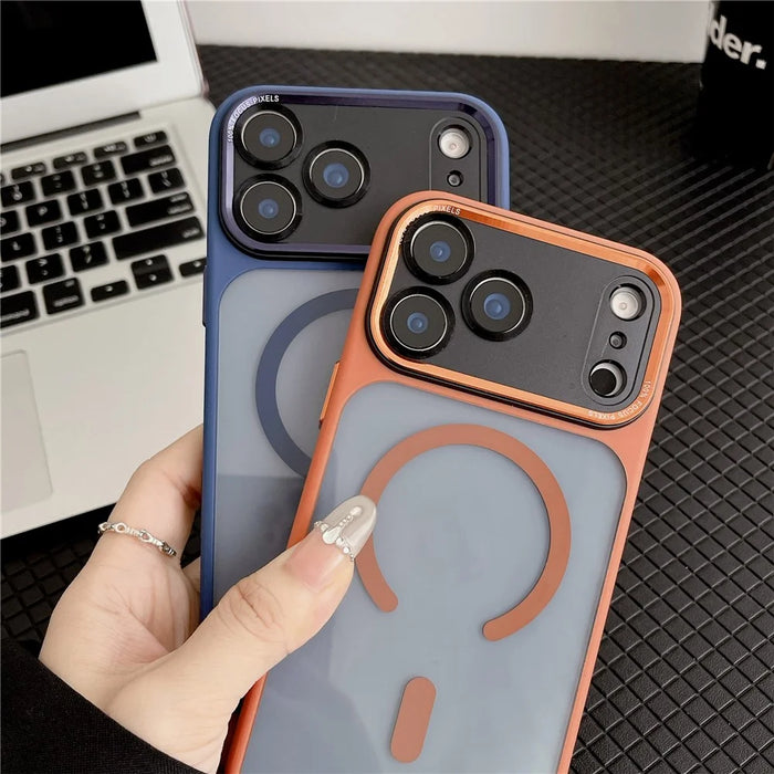For iPhone 17 Pro Max Hybrid Case Compatible with MagSafe TPU + Acrylic Phone Shell Built-In AI Photo Button - Brown - 3