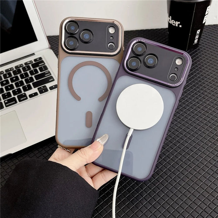 For iPhone 17 Pro Max Hybrid Case Compatible with MagSafe TPU + Acrylic Phone Shell Built-In AI Photo Button - Brown - 5