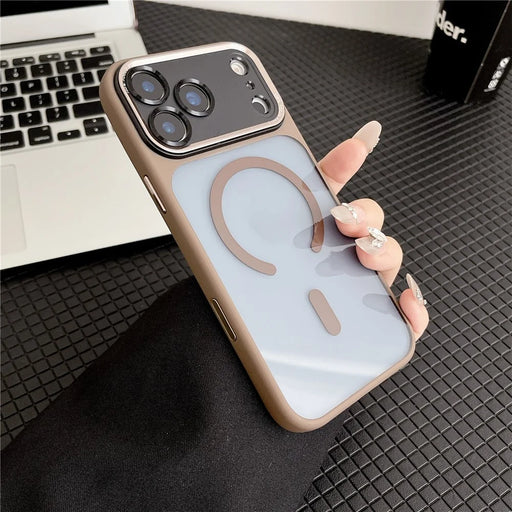 For iPhone 17 Pro Hybrid Case Compatible with MagSafe TPU + Acrylic Phone Shell Built-In AI Photo Button - Brown - 1