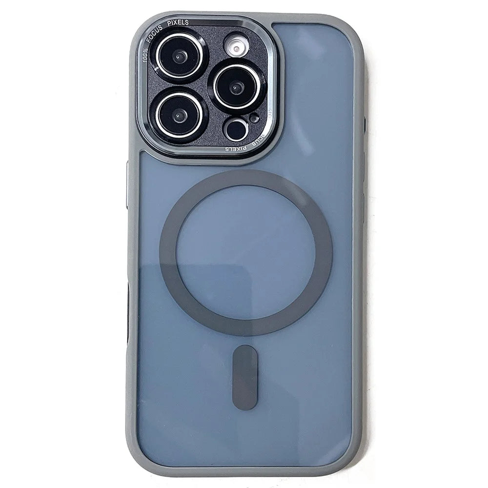 For iPhone 16 Pro Hybrid Case Compatible with MagSafe TPU + Acrylic Phone Shell Built-In AI Photo Button - Grey - 1
