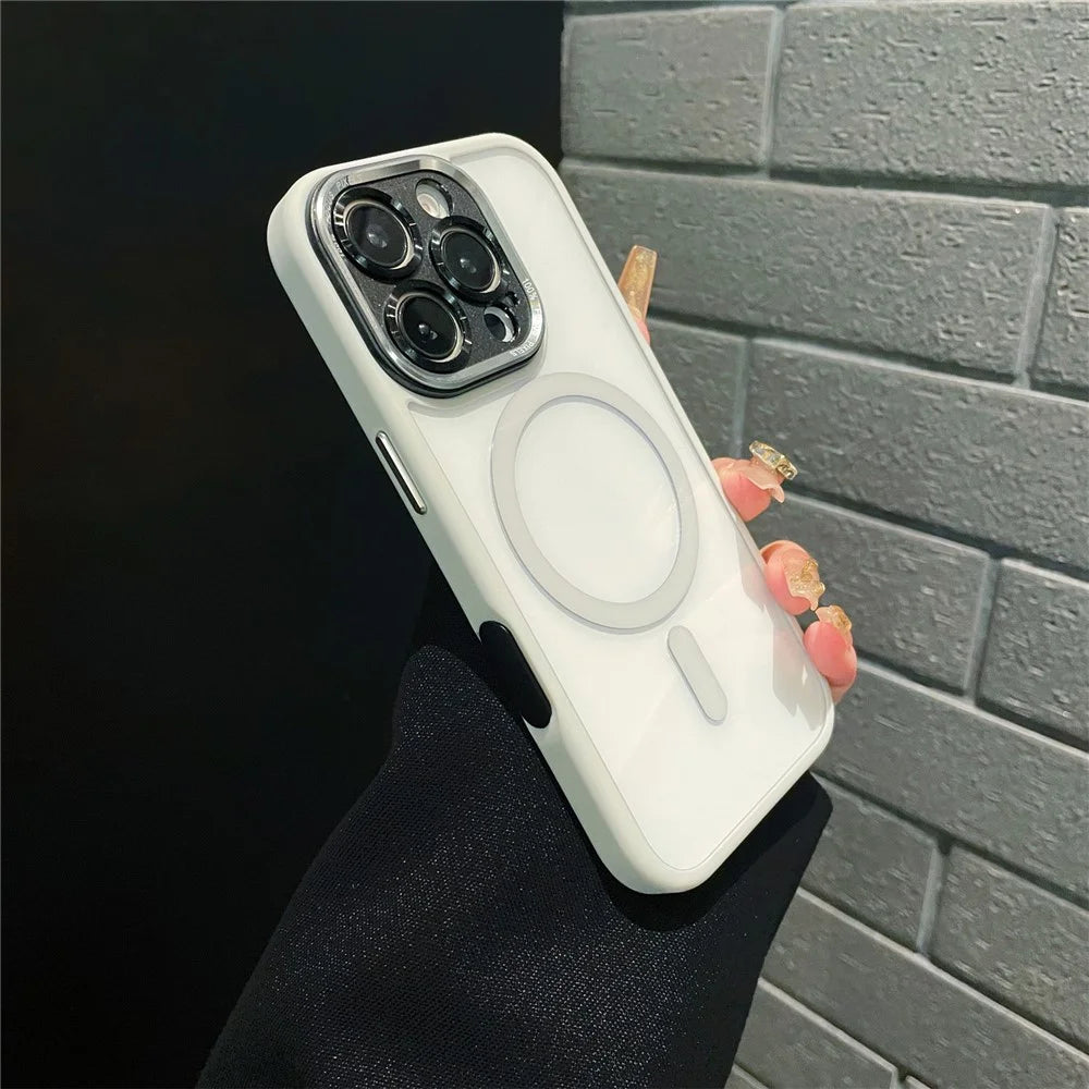 For iPhone 16 Pro Hybrid Case Compatible with MagSafe TPU + Acrylic Phone Shell Built-In AI Photo Button - Grey - 3
