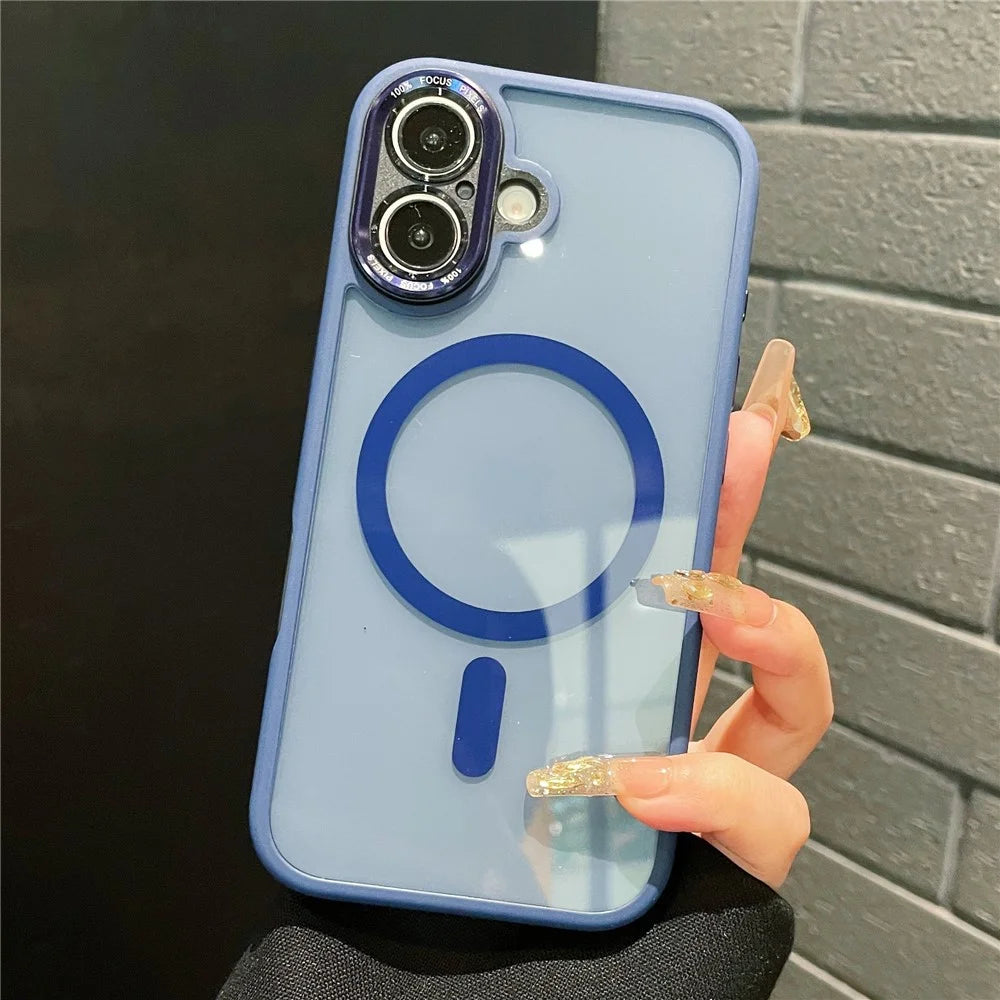 For iPhone 16 Hybrid Case Compatible with MagSafe TPU + Acrylic Phone Shell Built-In AI Photo Button - Blue - 1