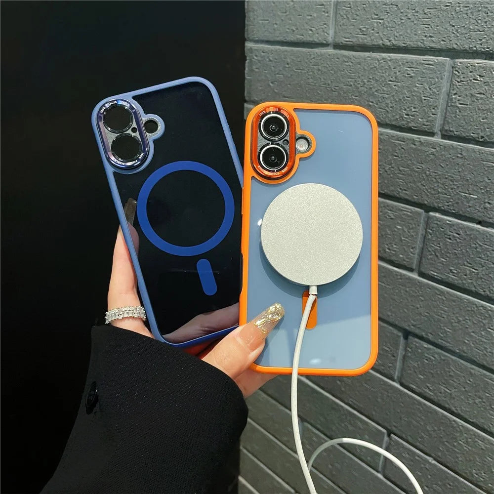 For iPhone 16 Hybrid Case Compatible with MagSafe TPU + Acrylic Phone Shell Built-In AI Photo Button - Blue - 3