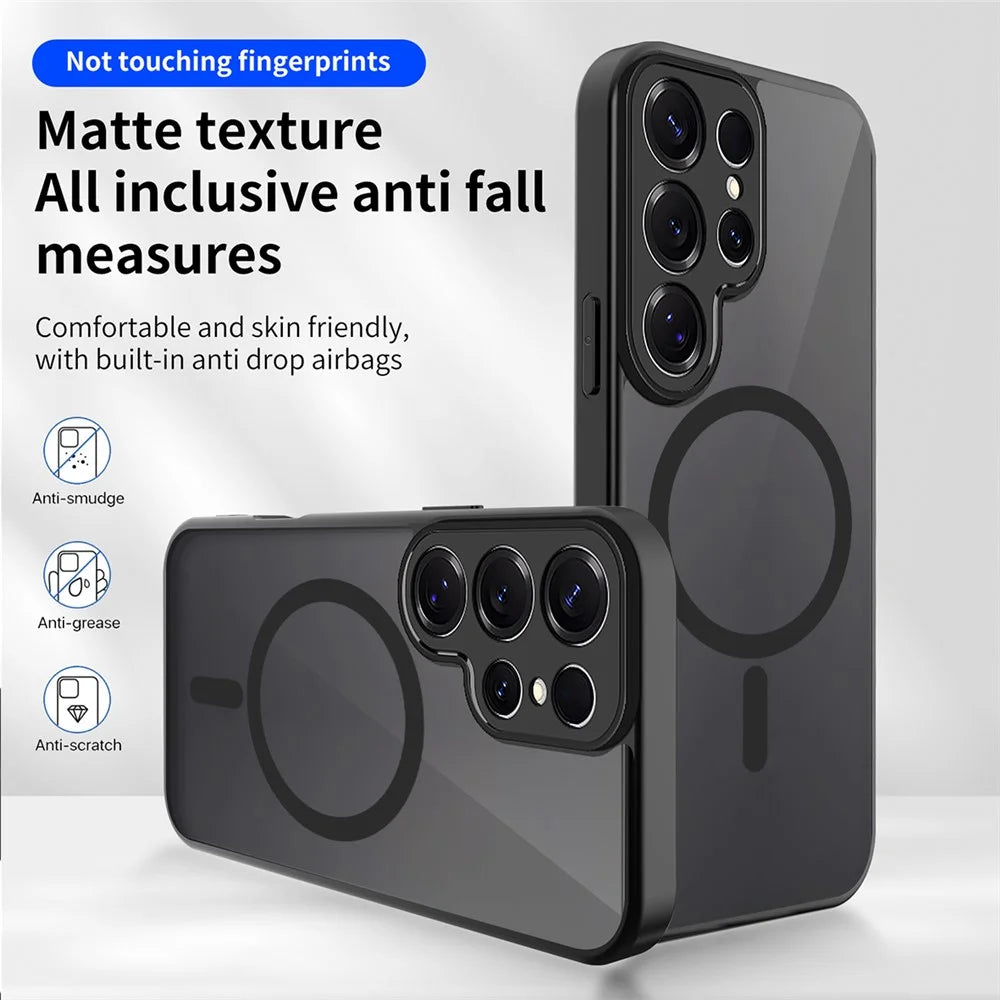 For Samsung Galaxy S25 Ultra Magnetic Case Skin Touch Matte Translucent PC + TPU Anti-Drop Phone Cover - Black - 2