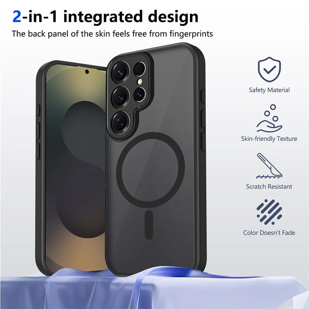 For Samsung Galaxy S25 Ultra Magnetic Case Skin Touch Matte Translucent PC + TPU Anti-Drop Phone Cover - Black - 3