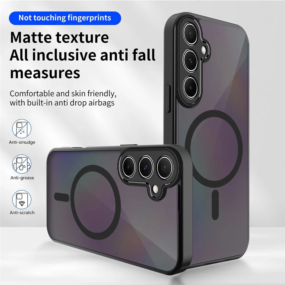 For Samsung Galaxy S25 FE Magnetic Case Skin Touch Matte Translucent PC + TPU Anti-Drop Phone Cover - Black - 2