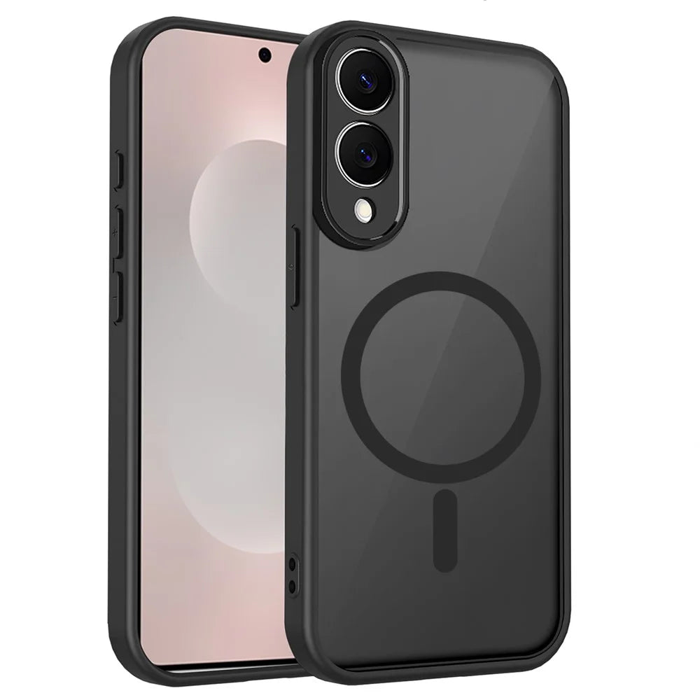 For Samsung Galaxy S25 Edge Magnetic Case Skin Touch Matte Translucent PC + TPU Anti-Drop Phone Cover - Black - 1