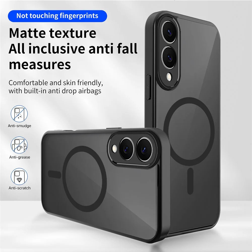 For Samsung Galaxy S25 Edge Magnetic Case Skin Touch Matte Translucent PC + TPU Anti-Drop Phone Cover - Black - 2