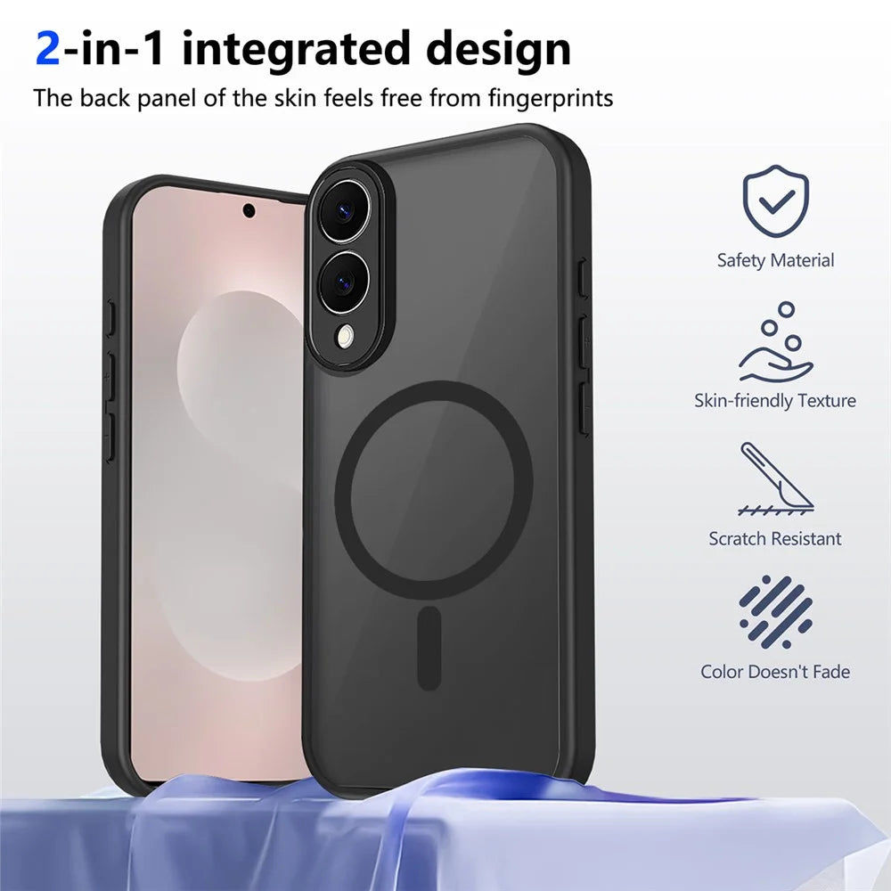 For Samsung Galaxy S25 Edge Magnetic Case Skin Touch Matte Translucent PC + TPU Anti-Drop Phone Cover - Black - 3