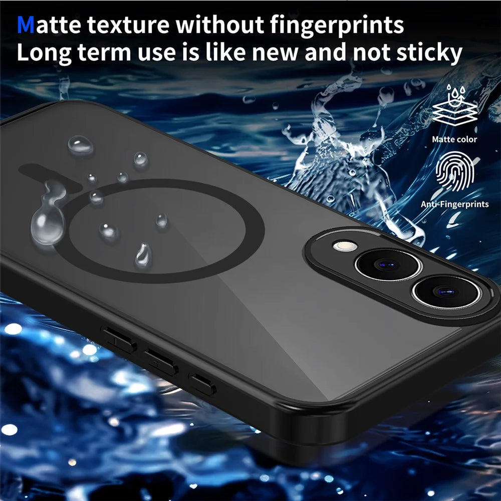 For Samsung Galaxy S25 Edge Magnetic Case Skin Touch Matte Translucent PC + TPU Anti-Drop Phone Cover - Black - 5