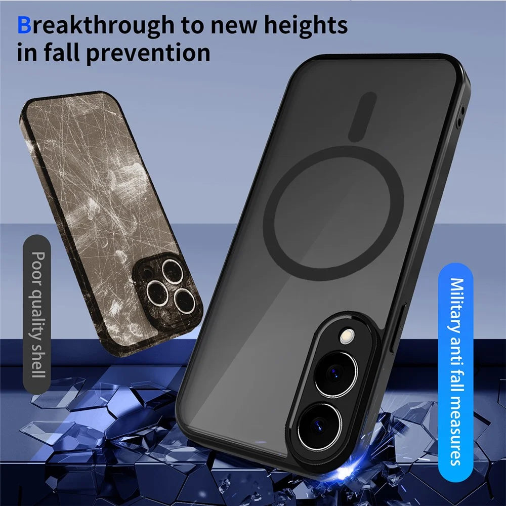 For Samsung Galaxy S25 Edge Magnetic Case Skin Touch Matte Translucent PC + TPU Anti-Drop Phone Cover - Black - 6