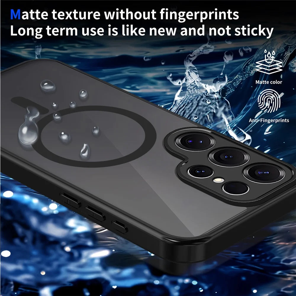 For Samsung Galaxy S23 Ultra Magnetic Case Skin Touch Matte Translucent PC + TPU Anti-Drop Phone Cover - Black - 5