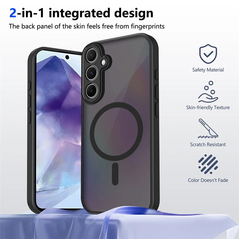 For Samsung Galaxy S24+ Magnetic Case Skin Touch Matte Translucent PC + TPU Anti-Drop Phone Cover - Black - 3