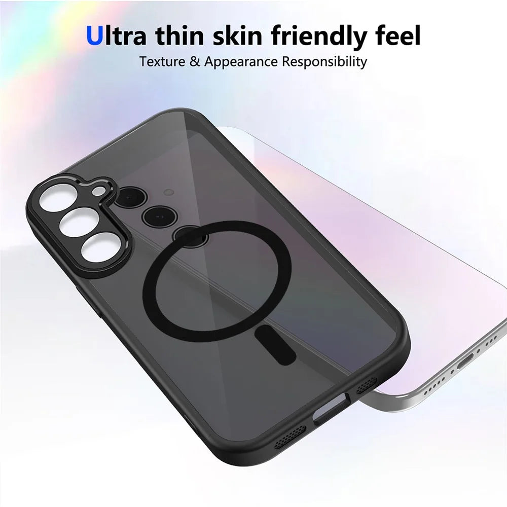 For Samsung Galaxy S24+ Magnetic Case Skin Touch Matte Translucent PC + TPU Anti-Drop Phone Cover - Black - 4