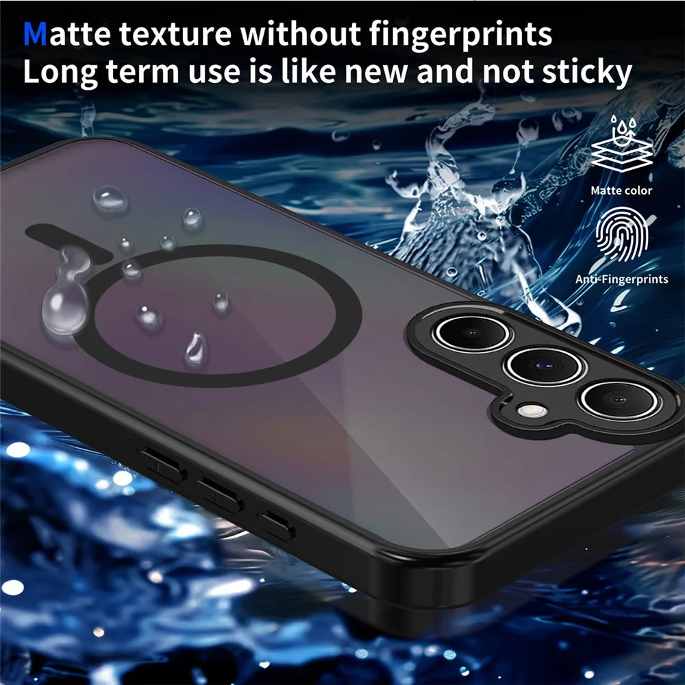 For Samsung Galaxy S24+ Magnetic Case Skin Touch Matte Translucent PC + TPU Anti-Drop Phone Cover - Black - 5
