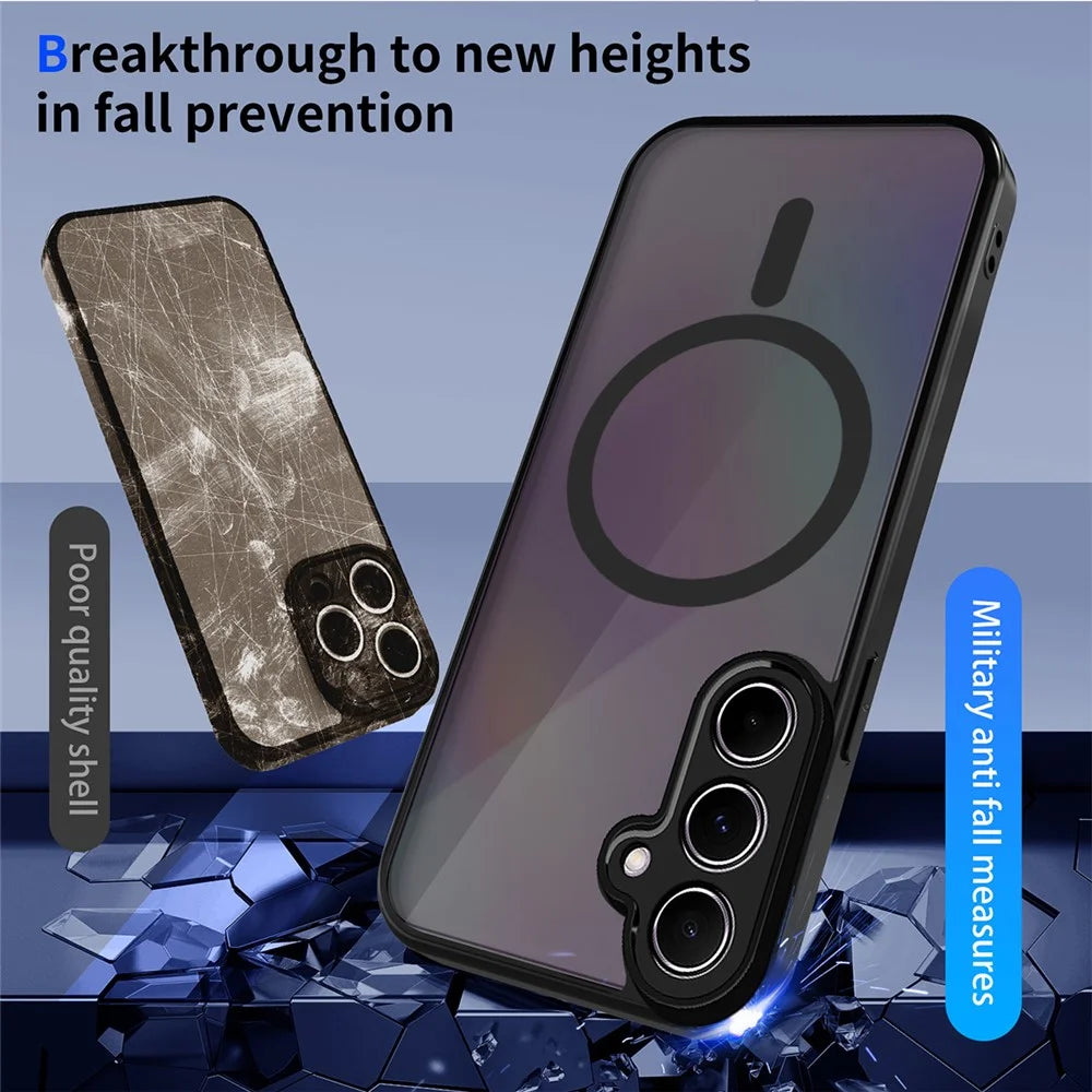 For Samsung Galaxy S24+ Magnetic Case Skin Touch Matte Translucent PC + TPU Anti-Drop Phone Cover - Black - 6