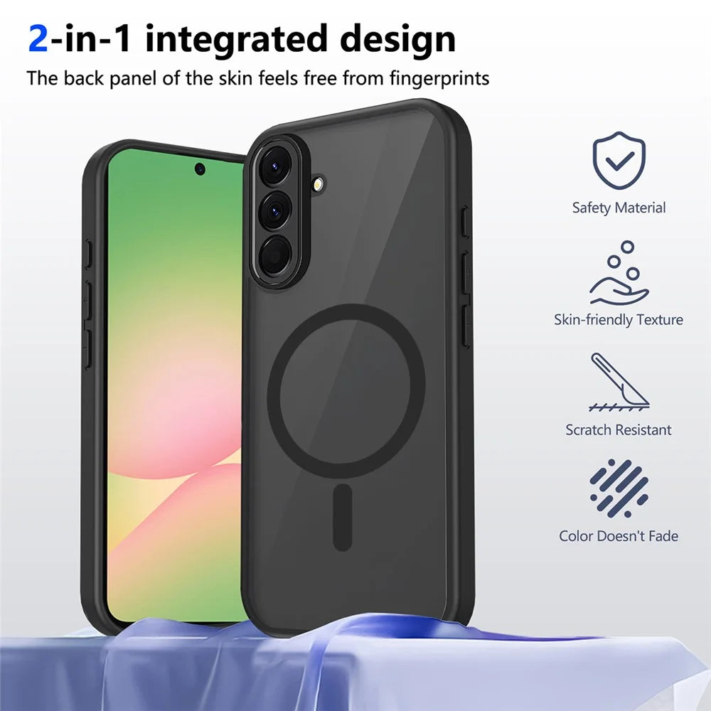 For Samsung Galaxy A36 5G Magnetic Case Skin Touch Matte Translucent PC + TPU Anti-Drop Phone Cover - Black - 3