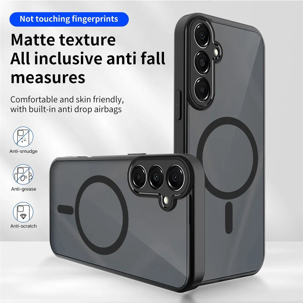For Samsung Galaxy A16 4G / 5G Magnetic Case Skin Touch Matte Translucent PC + TPU Anti-Drop Phone Cover - Black - 2
