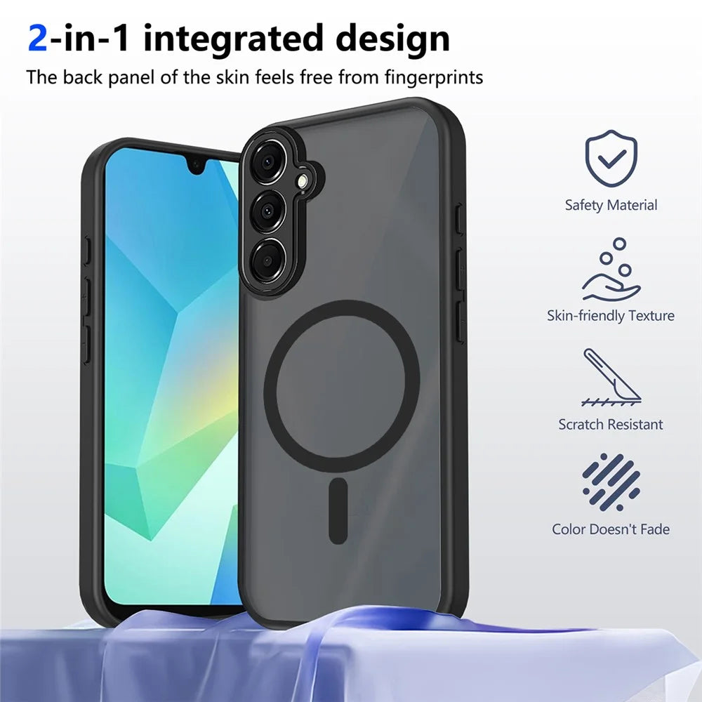 For Samsung Galaxy A16 4G / 5G Magnetic Case Skin Touch Matte Translucent PC + TPU Anti-Drop Phone Cover - Black - 3