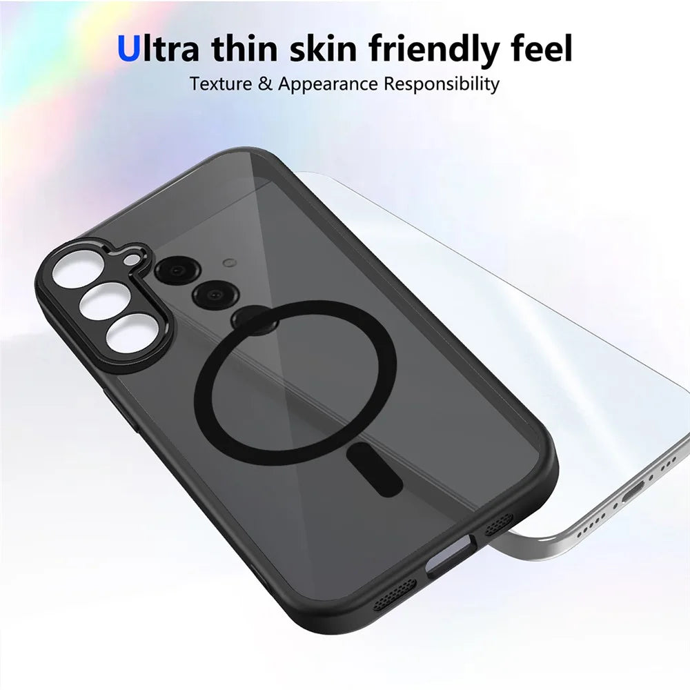 For Samsung Galaxy A16 4G / 5G Magnetic Case Skin Touch Matte Translucent PC + TPU Anti-Drop Phone Cover - Black - 4