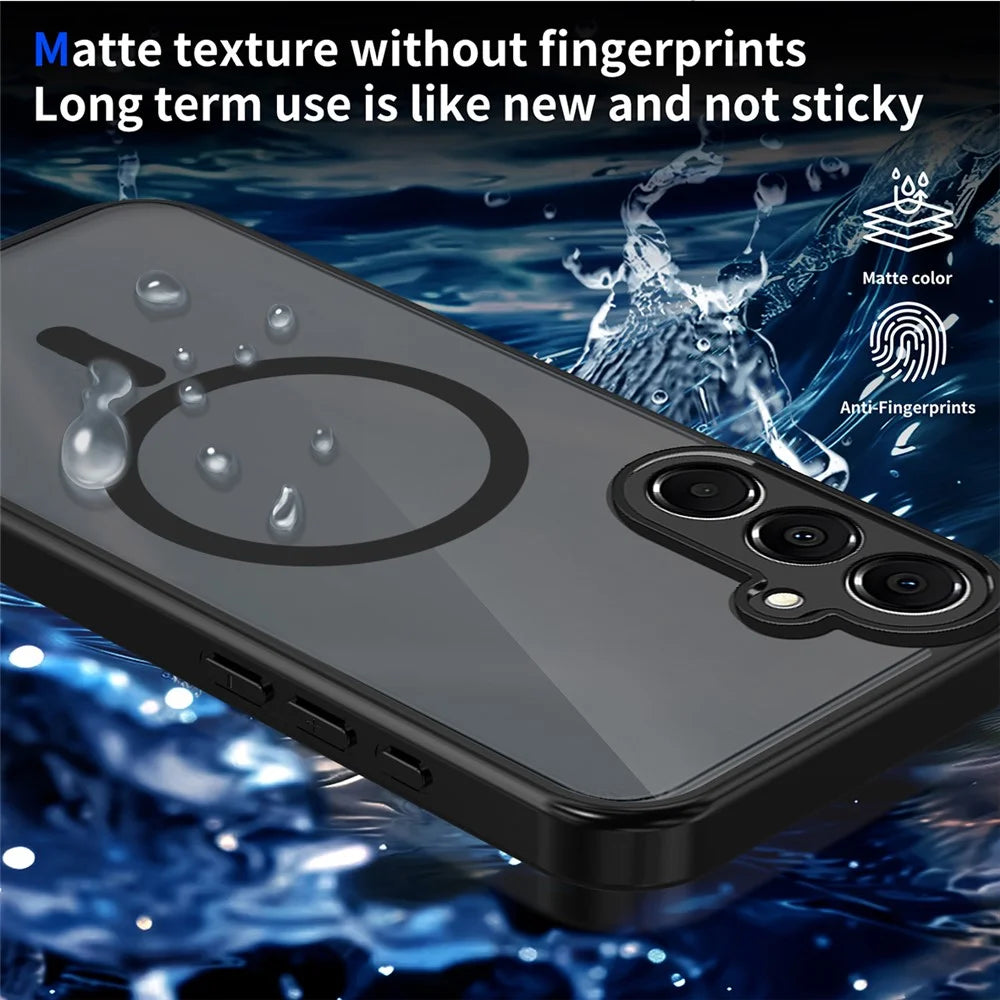 For Samsung Galaxy A16 4G / 5G Magnetic Case Skin Touch Matte Translucent PC + TPU Anti-Drop Phone Cover - Black - 5