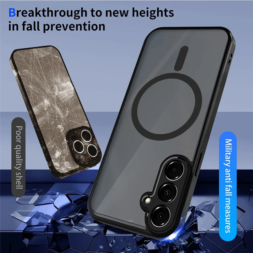 For Samsung Galaxy A16 4G / 5G Magnetic Case Skin Touch Matte Translucent PC + TPU Anti-Drop Phone Cover - Black - 6
