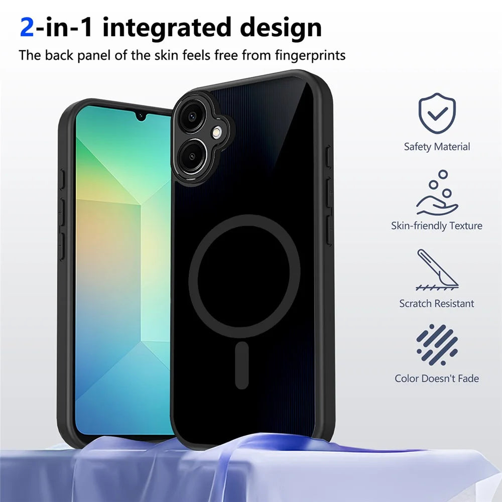 For Samsung Galaxy A06 5G Magnetic Case Skin Touch Matte Translucent PC + TPU Anti-Drop Phone Cover - Black - 3