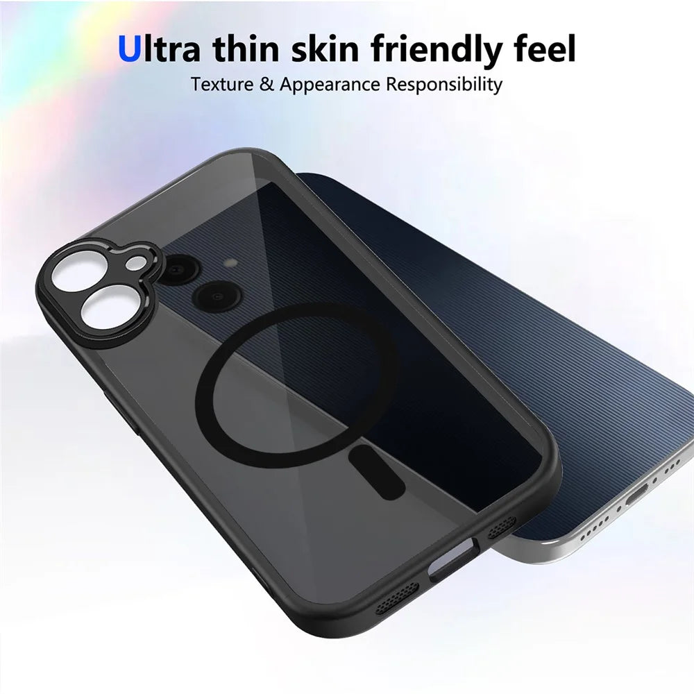 For Samsung Galaxy A06 5G Magnetic Case Skin Touch Matte Translucent PC + TPU Anti-Drop Phone Cover - Black - 4