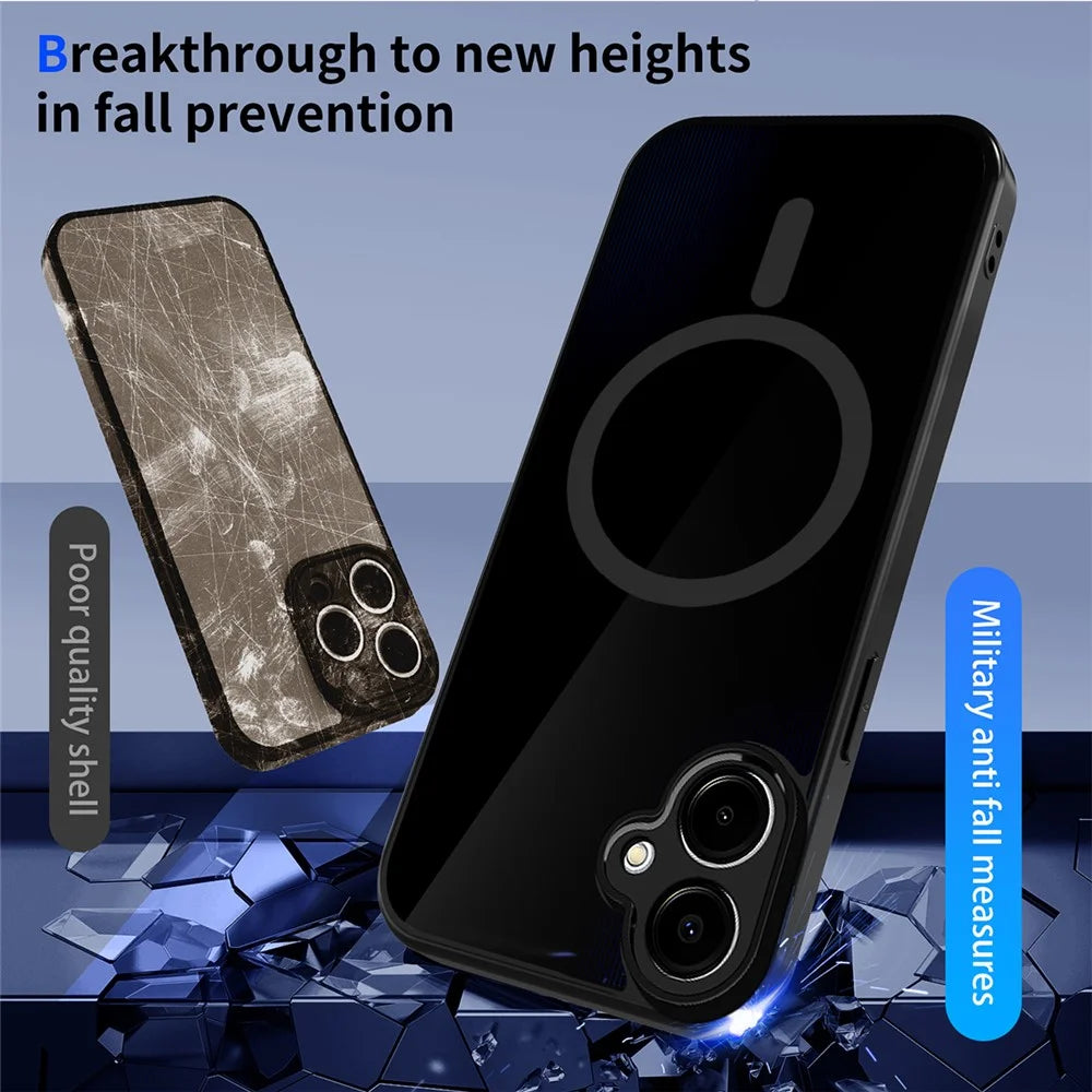 For Samsung Galaxy A06 5G Magnetic Case Skin Touch Matte Translucent PC + TPU Anti-Drop Phone Cover - Black - 6