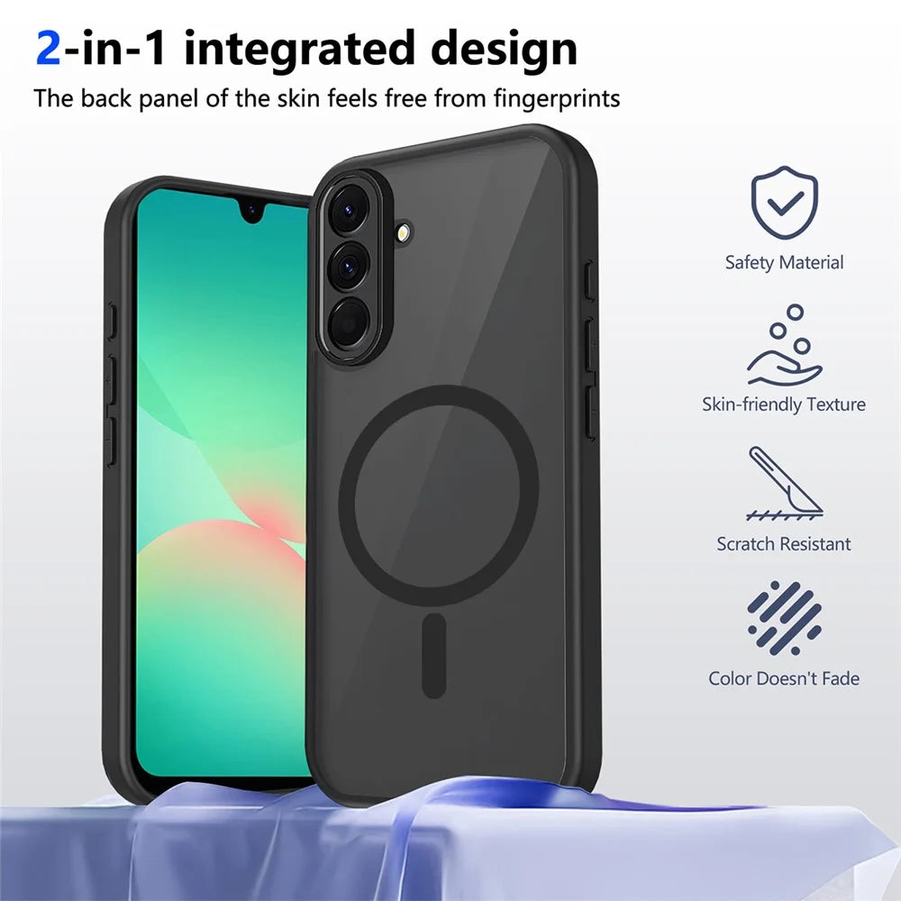 Magnetic Case for Samsung Galaxy A18 5G / A18 4G / A17 5G / 4G / F17 5G / M17 5G Skin Touch Matte Translucent PC + TPU Anti-Drop Phone Cover - Black - 3