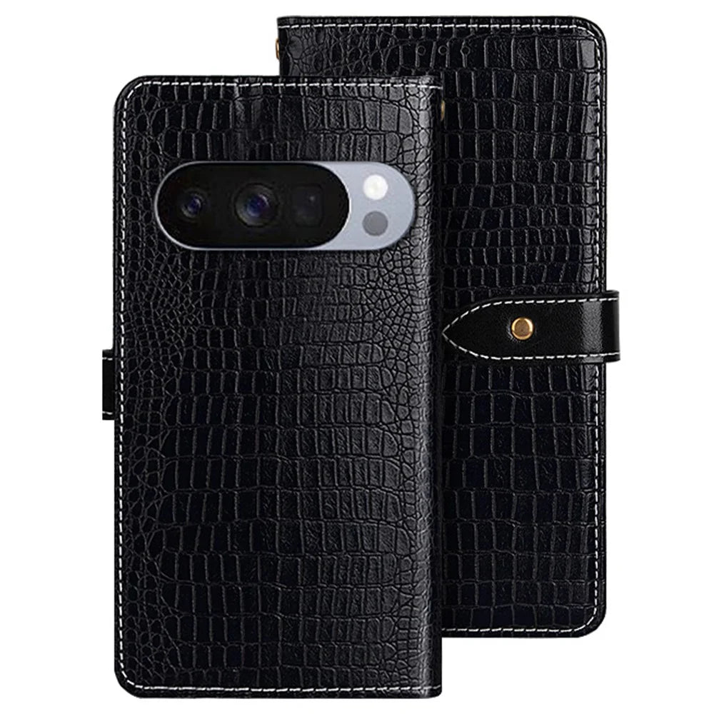 IDEWEI For Google Pixel 10 / 10 Pro Case Crocodile Texture PU Leather Flip Phone Cover - Black - 1