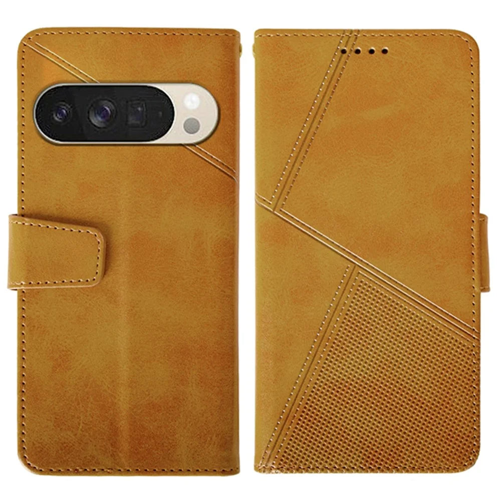 IDEWEI For Google Pixel 10 Pro XL Case Leather Wallet Phone Cover Stand Calf Texture  - Brown - 1