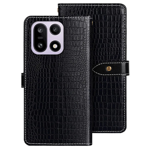 IDEWEI For OnePlus 15 5G Case Crocodile Texture PU Leather Flip Phone Cover - Black - 1