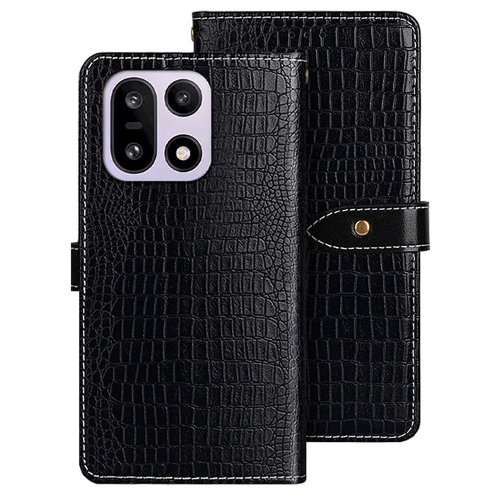 IDEWEI For OnePlus 15 5G Case Crocodile Texture PU Leather Flip Phone Cover - Black - 1