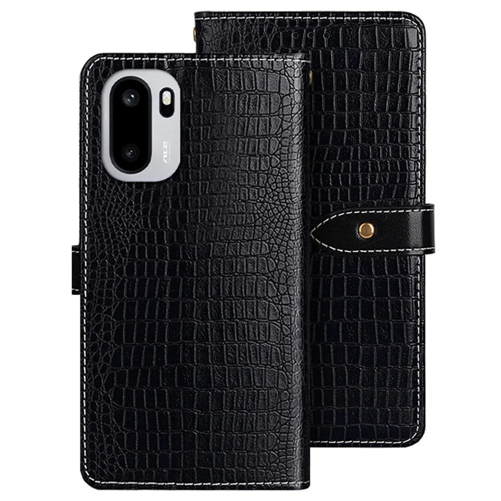 IDEWEI For OnePlus 15R 5G / Ace 6T 5G / Ace 6 5G Case Crocodile Texture PU Leather Flip Phone Cover - Black - 1