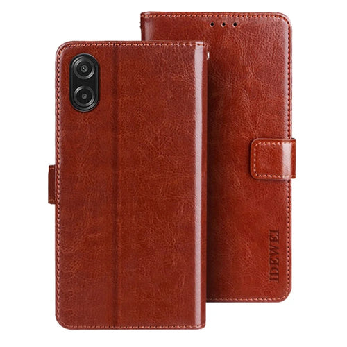 IDEWEI For Samsung Galaxy A08 5G / A08 4G / A07 5G / A07 4G Stand Case Crazy Horse Texture Leather Phone Cover - Brown - 1