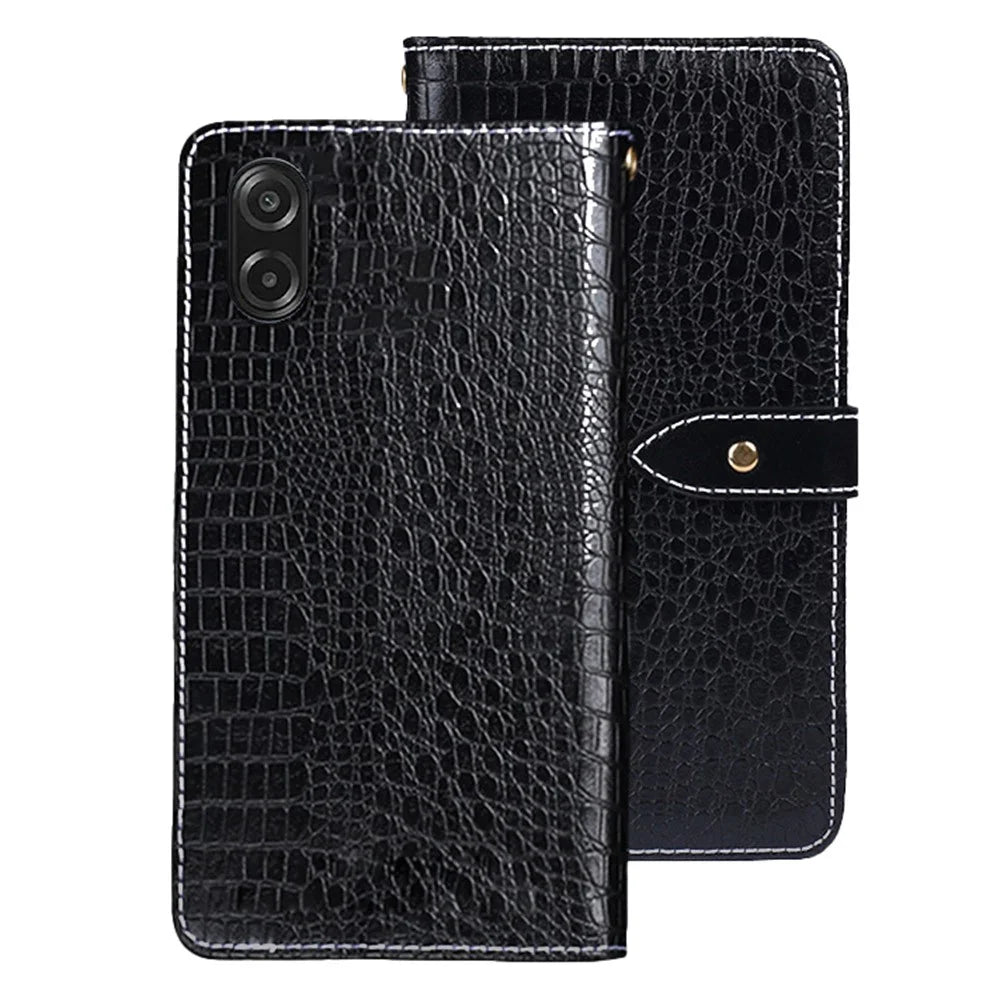 IDEWEI For Samsung Galaxy A08 5G / A08 4G / A07 5G / A07 4G Case Crocodile Texture PU Leather Flip Phone Cover - Black - 1