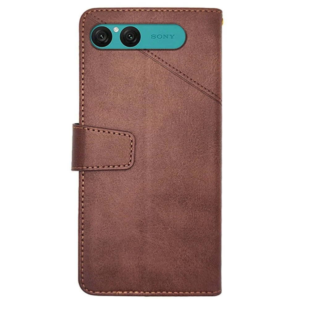 IDEWEI For Sony Xperia 10 VII Case Leather Wallet Phone Cover Stand Calf Texture - Coffee - 5