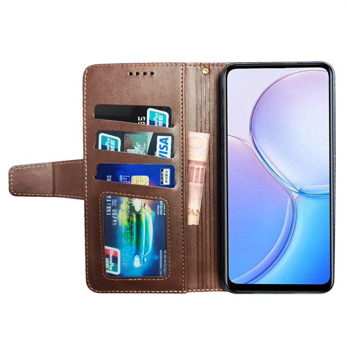 IDEWEI For Realme 15T 5G Case Leather Wallet Phone Cover Stand Calf Texture - Coffee - 2