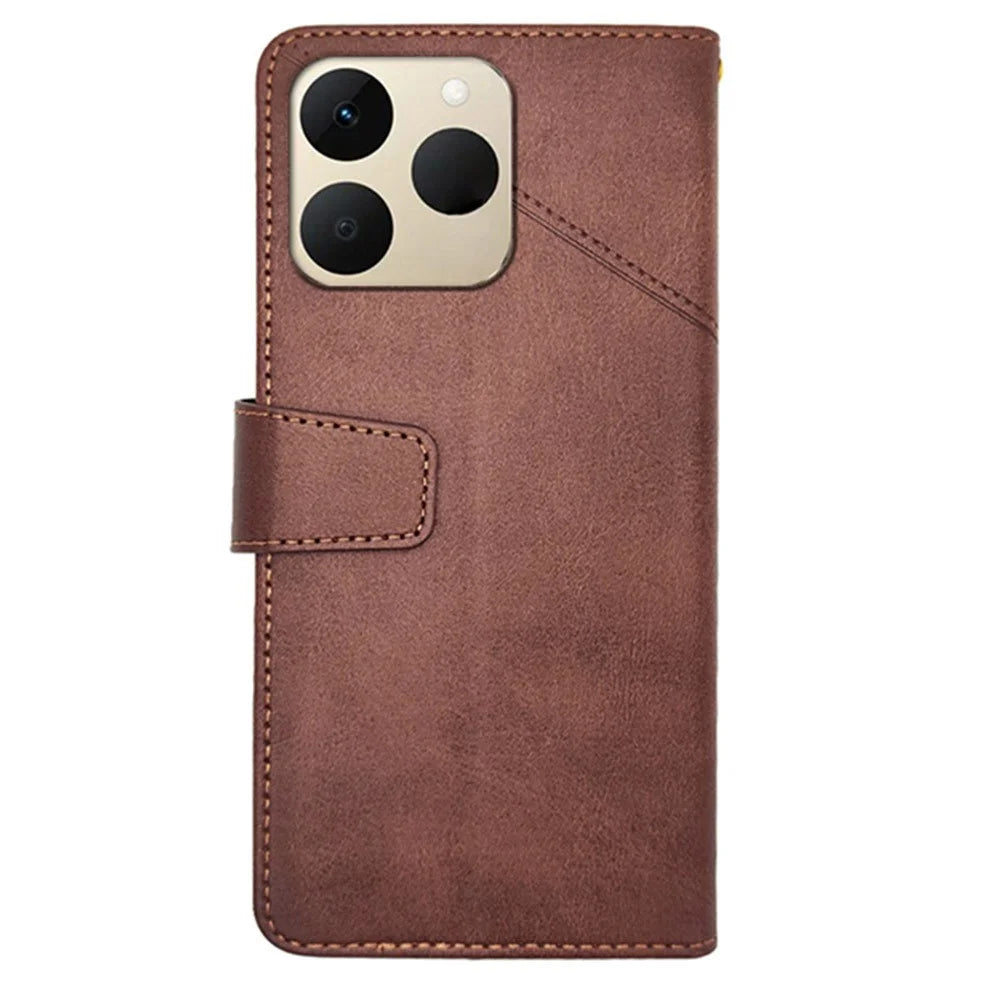 IDEWEI For Realme 15T 5G Case Leather Wallet Phone Cover Stand Calf Texture - Coffee - 5