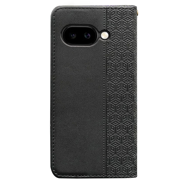 For Google Pixel 9a Wallet Phone Case Checkered Pattern Imprint Leather Flip Cover with Wrist Strap - Black - 6