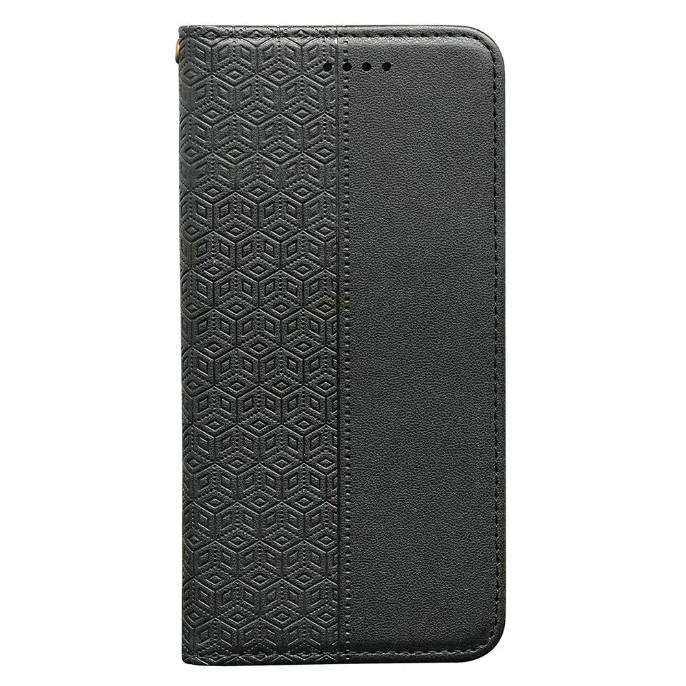 For OnePlus 15R 5G / Ace 6T 5G / Ace 6 5G Wallet Phone Case Checkered Pattern Imprint Leather Flip Cover with Wrist Strap - Black - 5