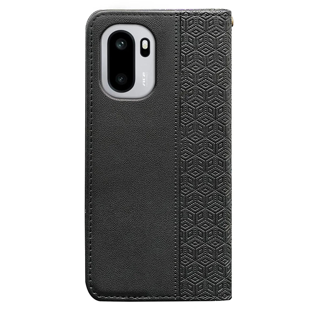 For OnePlus 15R 5G / Ace 6T 5G / Ace 6 5G Wallet Phone Case Checkered Pattern Imprint Leather Flip Cover with Wrist Strap - Black - 6