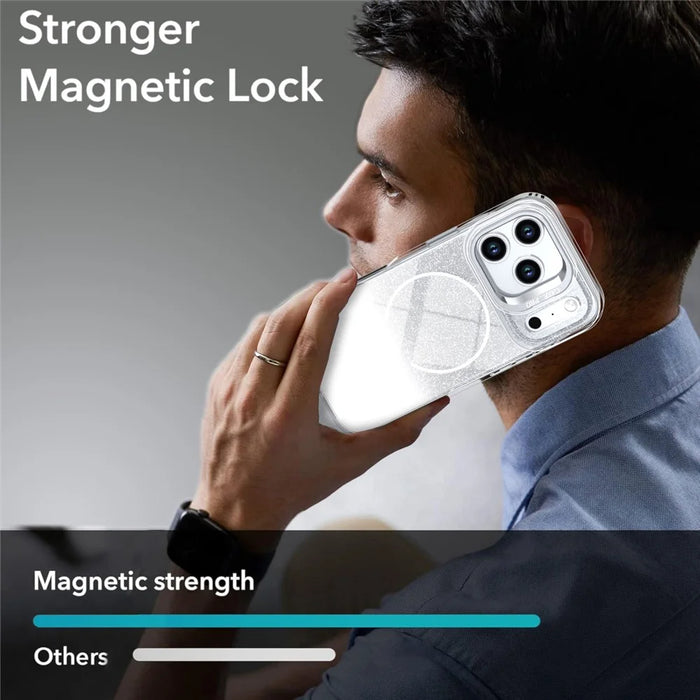 For iPhone 17 Pro Magnetic Case Gradient Glitter Shockproof TPU PC Phone Cover Compatible with MagSafe - White - 5