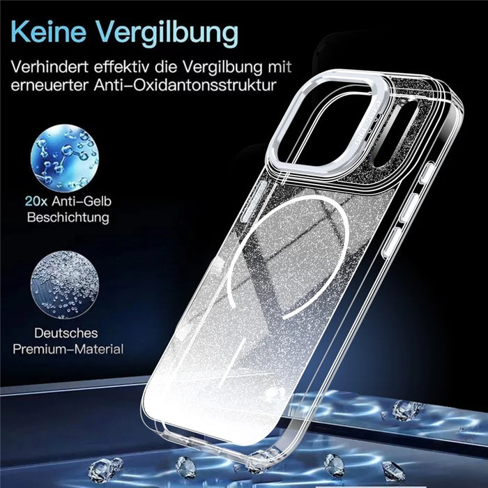 For iPhone 17 Pro Magnetic Case Gradient Glitter Shockproof TPU PC Phone Cover Compatible with MagSafe - White - 6